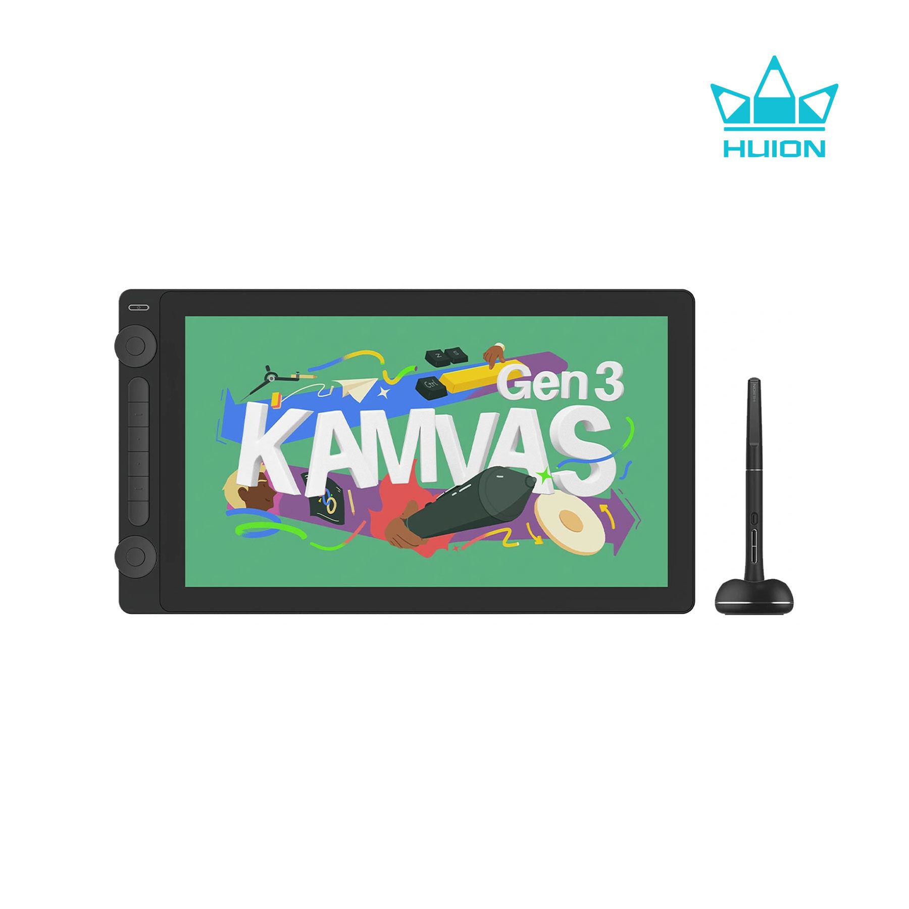 TABLETA GRAFICA HUION KAMVAS 16 (GEN 3)  16  IPS 2.5K QHD PANTALLA  ARTÍSTICA CON VIDRIO LAMINADO  ANTI-BRILLO, 99% SRGB, PENTECH 4.0, PRESIÓN DE BOLÍGRAFO 16384